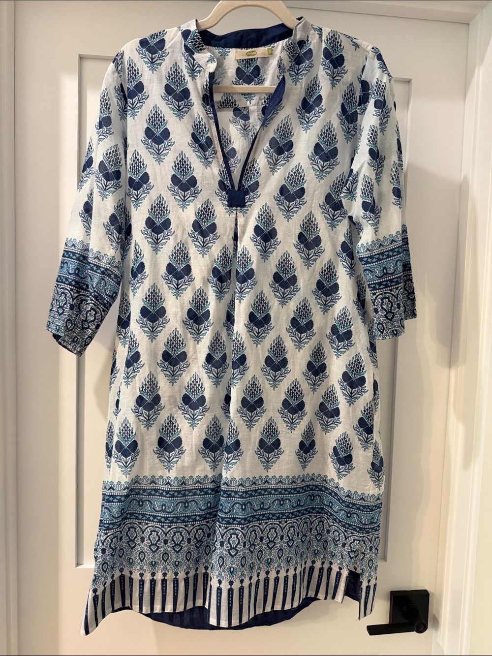 Dolma Blue Floral Print Tunic dress(bw)